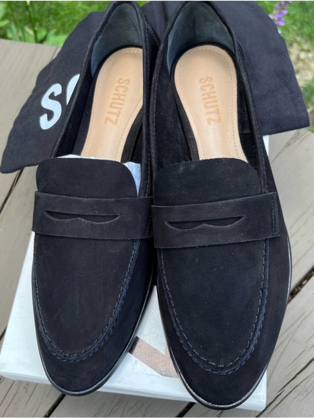 SCHUTZ black suede loafers